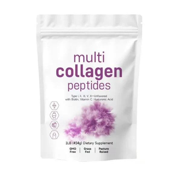 Multi Collagen Peptides™ - Colágeno Hidrolizado en Polvo Tipo I, II, III, V y X con Glucosamina, Biotina, Condroitina y Cartílago de Tiburón, para Piel, Articulaciones y Huesos, 100% Puro y Natural (375 g) - SuperHuman™
